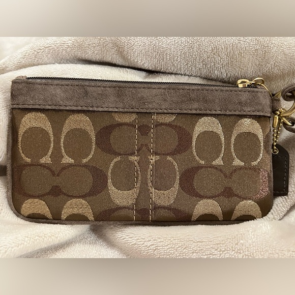 COACH Wristlet Signature Canvas & Suede Beaded Accent Wristlet